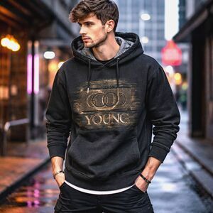 Y2K Vintage Camp Original Co. Hoodie Mens M Hooded Sweatshirt Graphic Black Edgy